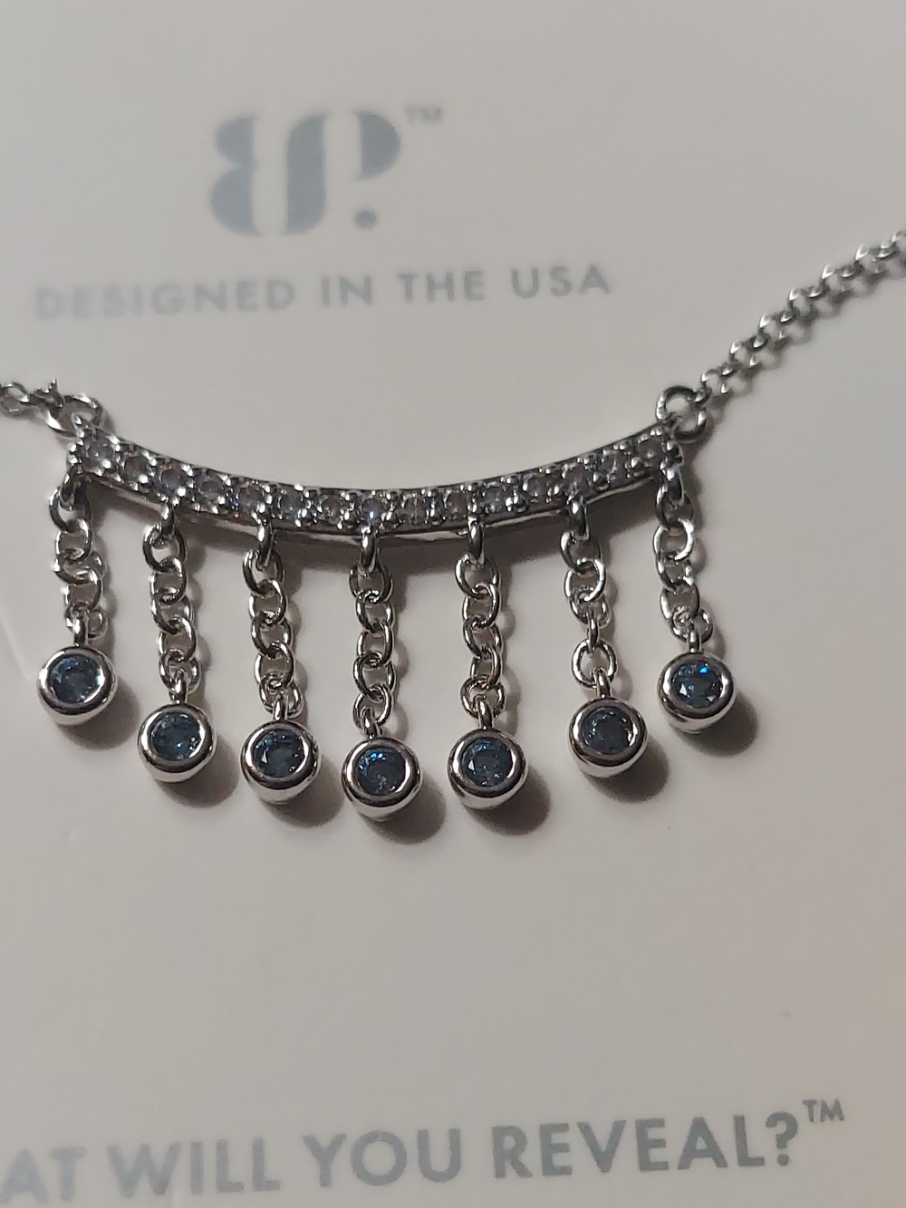 Bomb Party Silver Dangle Necklace with Seven Pendant Drops - Silver - Picture 2 of 4